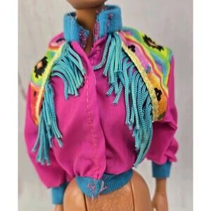 Mattel Barbie Doll Western Pink Blue Jacket Coat Fringe Fashion Western